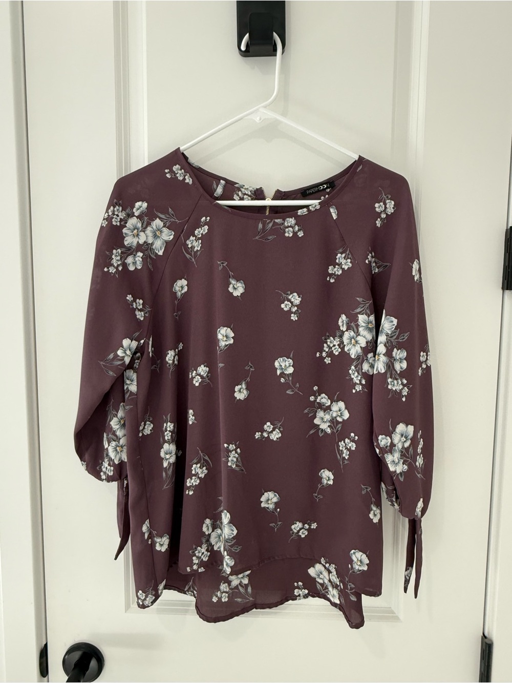 Papermoon Plum Floral Tie-Sleeve Blouse